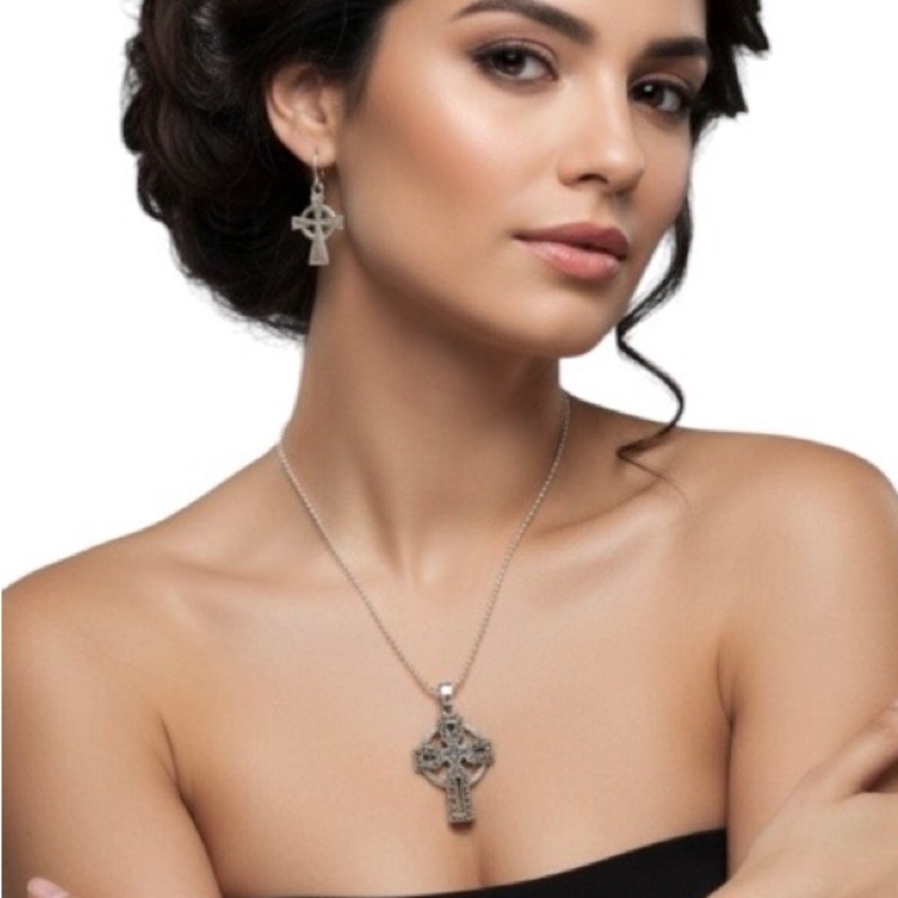 Sterling silver cross pendant necklace earrings Celtic cross